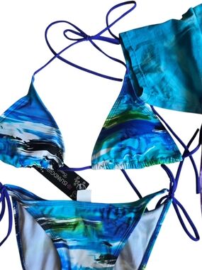 Ocean Wave Tie-Side Triangle Bikini in Blue